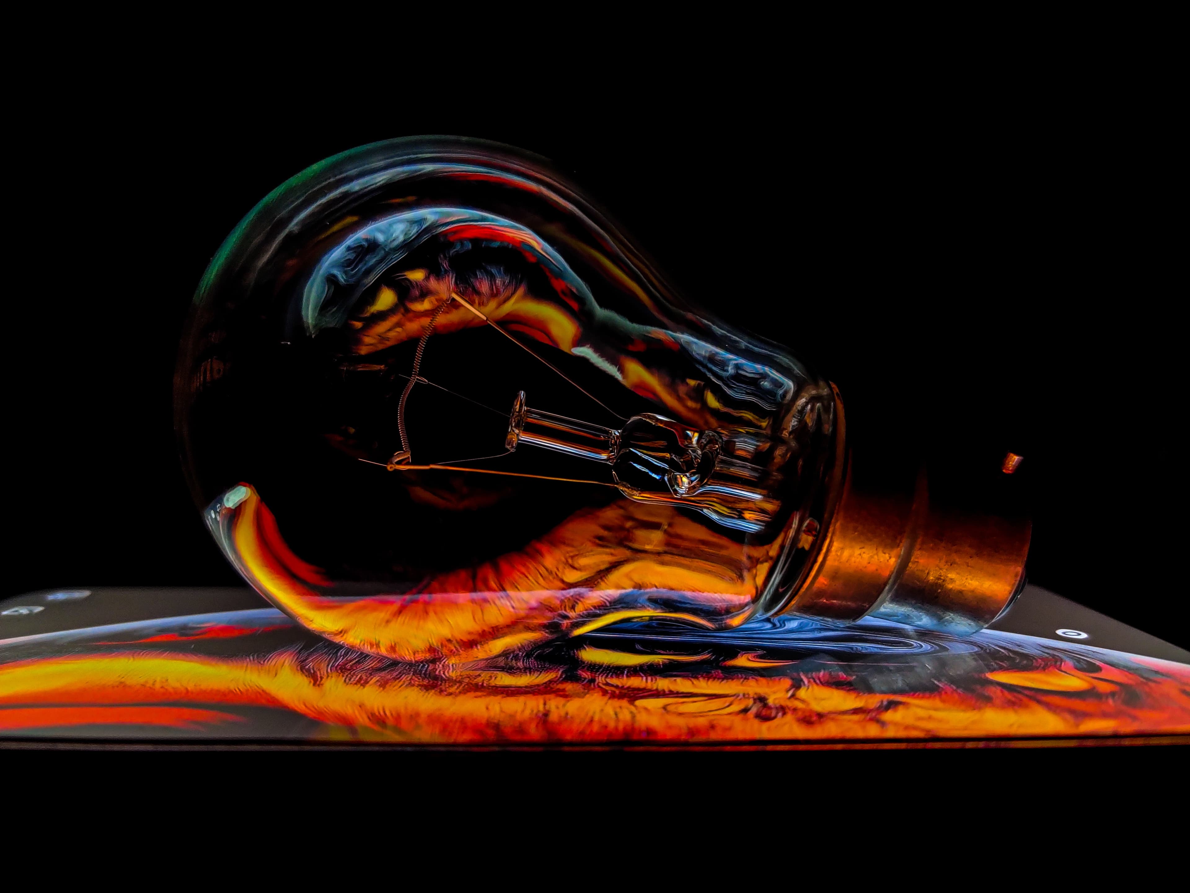 Abstract, close-up shot of a clear lightbulb...